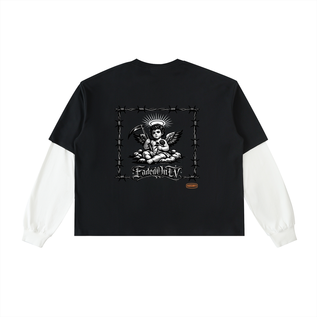 Layered Contrast Sleeve Cotton T-Shirt
