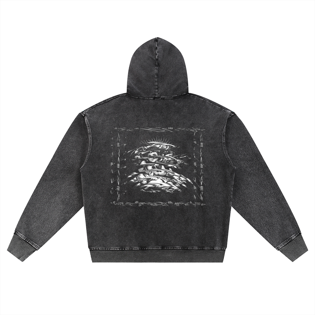 Snow Wash Oversized Zip-Up Hoodie