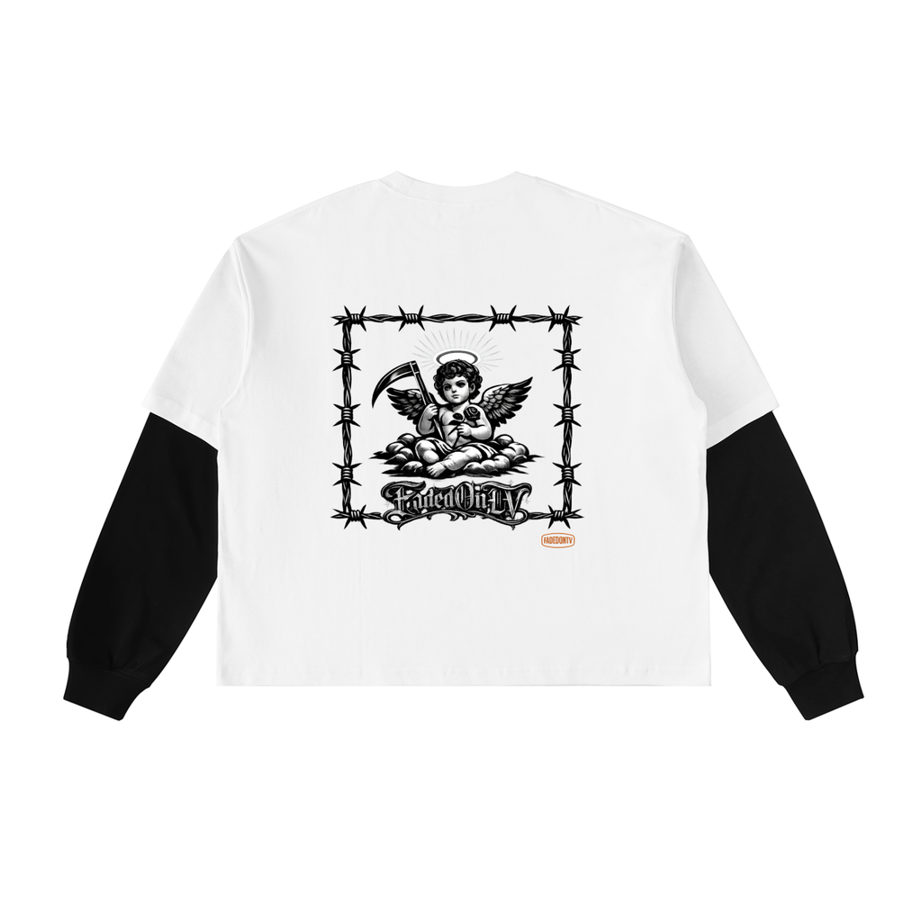 Layered Contrast Sleeve Cotton T-Shirt
